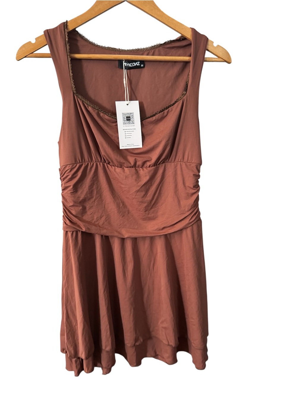 FIMYEDIZ Chocolate Brown Sleeveless Ruched Mini Dress Size M New with Tags